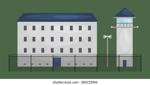 vector illustration of  prison jail building. Justice and Prison system concept
