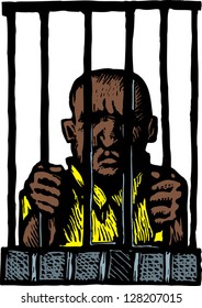Vector illustration of prisoner behind bars