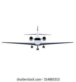 Vector Illustration Private Business Jet Flying In The Sky. Commercial Flight And Airlines