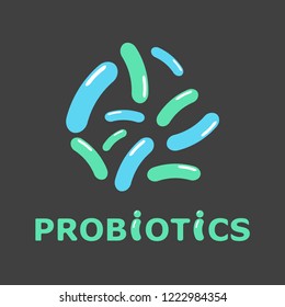 Vector illustration of probiotic bacteria logo design on dark background