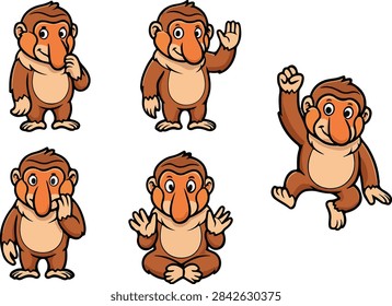 vector illustration of proboscis monkey funny cute cartoon mascot character cartoon with 5 poses 01