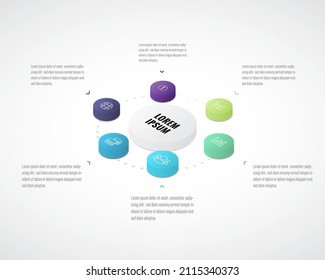 Vector Illustration Of Process Chart Infographic Elements. 6 Step Process Diagram. Flow Chart Infographic Element. Business Presentation Template. Data Visualisation. Data Analysis. EPS-10