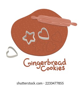 Vector illustration of the process of making gingerbread cookies. Isolated on white background
