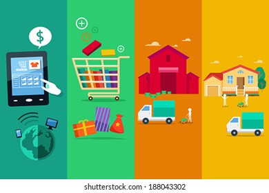A vector illustration of process of online internet purchase