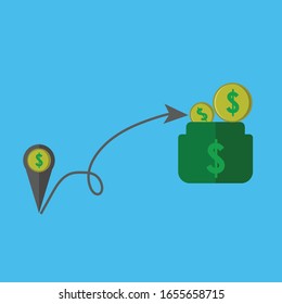 Vector illustration of the process of sending money to another destination