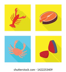 Vector illustration of product and ocean icon. Collection of product and restaurant stock symbol for web.