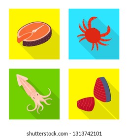 Vector illustration of product and ocean sign. Collection of product and restaurant vector icon for stock.