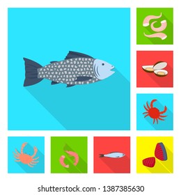 Vector illustration of product and ocean sign. Set of product and restaurant vector icon for stock.