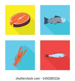 Vector illustration of product and ocean sign. Collection of product and restaurant stock symbol for web.