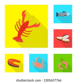 Vector illustration of product and ocean symbol. Collection of product and restaurant vector icon for stock.