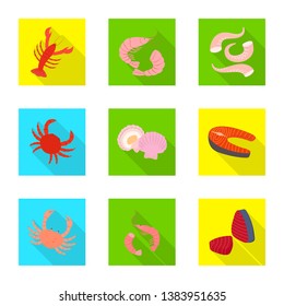 Vector illustration of product and ocean symbol. Set of product and restaurant stock vector illustration.