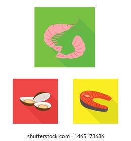 Vector illustration of product and ocean symbol. Set of product and restaurant vector icon for stock.