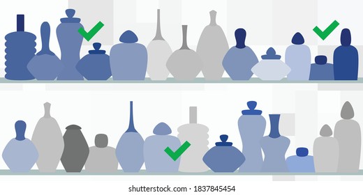 vector illustration for product placement in storage and shops and psychology of choice 