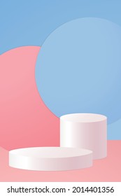 Vektorgrafik mit Produktplattformen im Minimalstil Zwei leere weiße Ovalststände auf abstraktem, pastellfarbenem Hintergrund