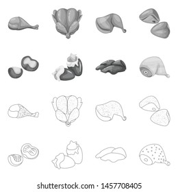 Vector illustration of product and poultry icon. Collection of product and agriculture vector icon for stock.