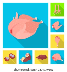 Ilustración vectorial del signo de producto y aves de corral. Conjunto de productos y agricultura    icono de vector para material.