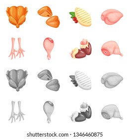 Vector illustration of product and poultry symbol. Set of product and agriculture    stock symbol for web.