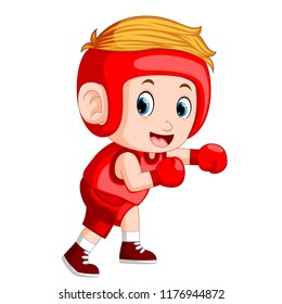 vector illustration of the profesional atletes boy plays boxing with the attack position