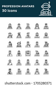 Vektorgrafik von BerufsAvatars-Icon Satz mit 30 Icons inklusive verwenden schwarze Farbe und Linie Design Stil