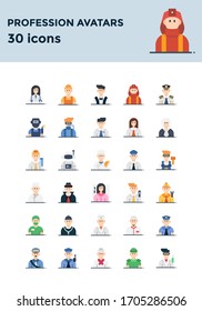 Vector illustration of profession avatars icon set with 30 icons included and use flat design style