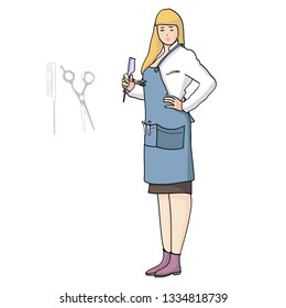 Vector illustration, profession of hairdresser, attributes and accessories of hairdresser master