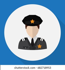 Vector Illustration Of Profession Symbol On Policeman Flat Icon. Premium Quality Isolated Officer Element In Trendy Flat Style.