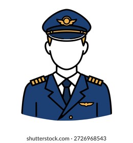 Ilustración vectorial de un piloto de aviación profesional con un uniforme inteligente, completo con sombrero, charreteras y alas, que representa a un miembro experto de la tripulación de vuelo o capitán en la industria aérea