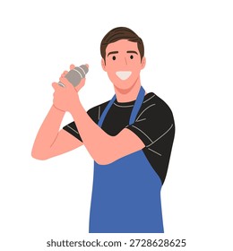 Ilustração vetorial de um barman profissional fazendo coquetéis em diferentes poses vazando, agitando, servindo e apresentando bebidas. Caractere de design plano moderno isolado em fundo branco. Perfeito para menu de bar, site, publicidade, hospitalidade e conceitos de vida noturna.