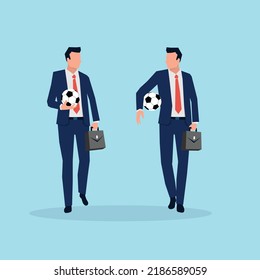 Vector illustration of a professional businessman playing with soccer ball.