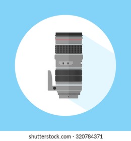 Vector illustration of professional camera lens on a blue background