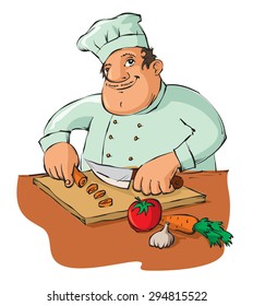 Vector illustration of professional chef cutting vegetables