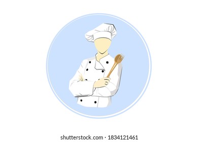 vector, Illustration, professional chef holding cooking tools isolated on white background.