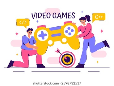 Vector Illustration of a Professional Cute Gamer Streaming Online While Playing Video Games on a Live Platform in a Stylish Background