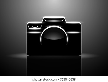 Vector illustration of professional digital camera on black background, eps10 