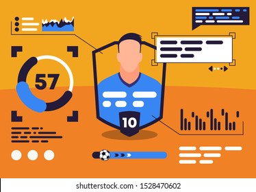 vector illustration of professional football player statistics with graphs and charts