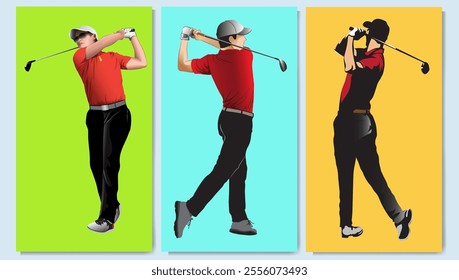 Vector illustration of professional golfer swing pose.