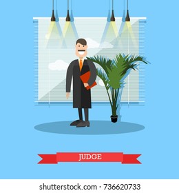 Vector illustration of professional judge in robe. Flat style design.