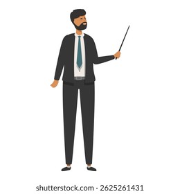 Ilustração vetorial de um profissional de terno usando um ponteiro para uma apresentação