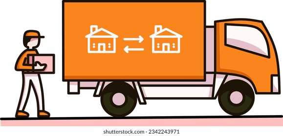 vector illustration of a professional moving service loading cardboard boxes into the truck
