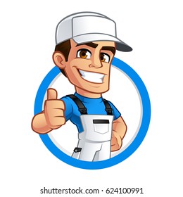 Vector illustration of a professional painter, he is dressed in working clothes