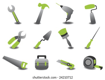 Vector illustration of professional repairing tools icons.