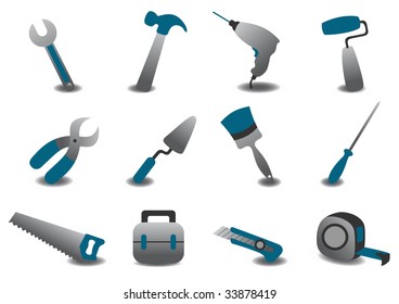 Vector illustration of professional repairing tools icons.