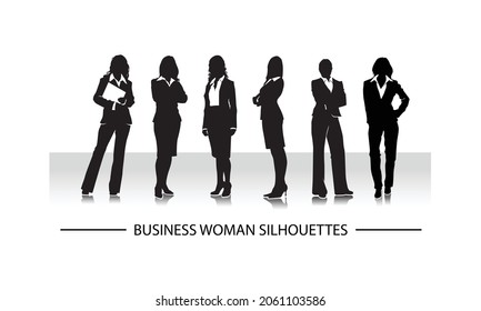 Ilustración vectorial de una profesional inteligente mujer de negocios. Los vectores ponen siluetas de mujer de negocios.	