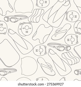 vector illustration of professional swimming equipment seamless background in line design style