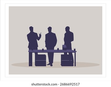 Ilustración vectorial de un equipo profesional reunido en torno a una mesa de reuniones, que simboliza el trabajo en equipo, la colaboración y la toma de decisiones empresariales.