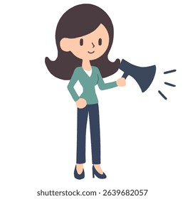 Vector illustration of a professional woman with long dark brown hair, wearing a blazer and navy high heels. Perfect for concepts related to business, or as a character icon in presentations