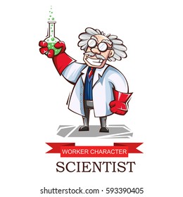 Vector Illustration Of A Professor. Cartoon Mad Scientist Isolated On White Background