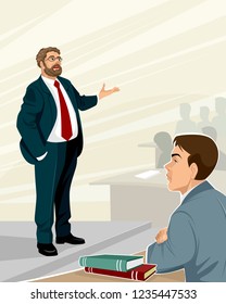 Vector illustration of professor and students at the lecture