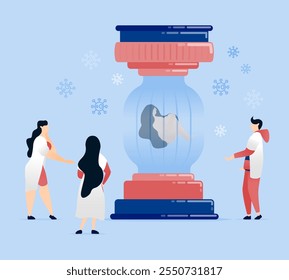 vector illustration of Professors, doctors, and students conducting experiments by placing humans in tubes to discover treatments and prevent the spread of viruses