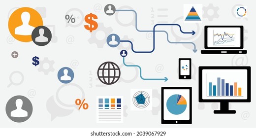vector illustration of profile icons and charts for social apps analytical tools and technologies 